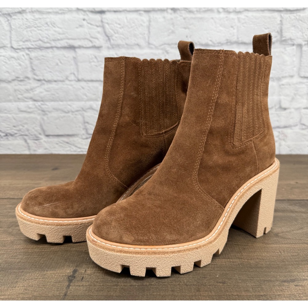 Gianni Bini Winney Brown Suede Platform Lug Sole Chelsea Ankle Boots Size 6.5